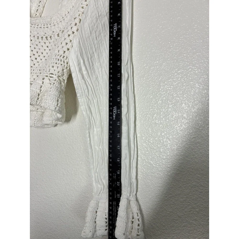Free People Megan Crochet Top Womens Small White Cropped Bell Sleeve Boho Top